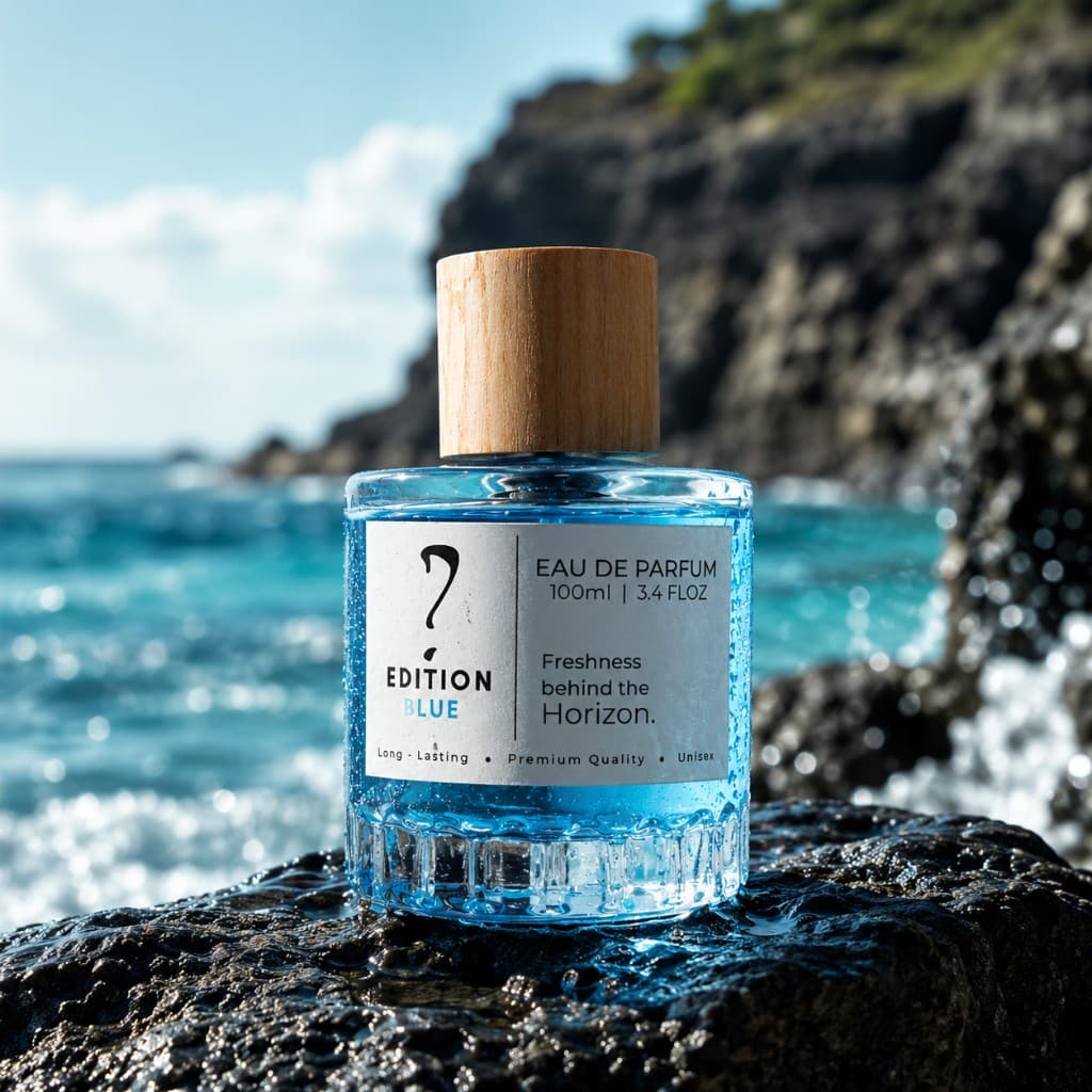 Edition Blue bottle on coastal rock
