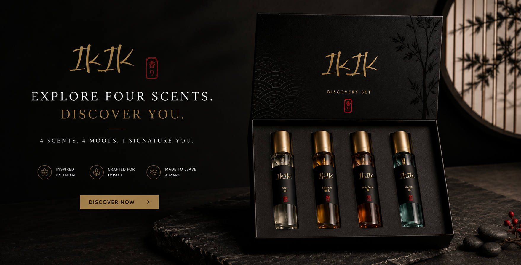 IKIK Discovery Set — four scents in a Japanese lacquered box